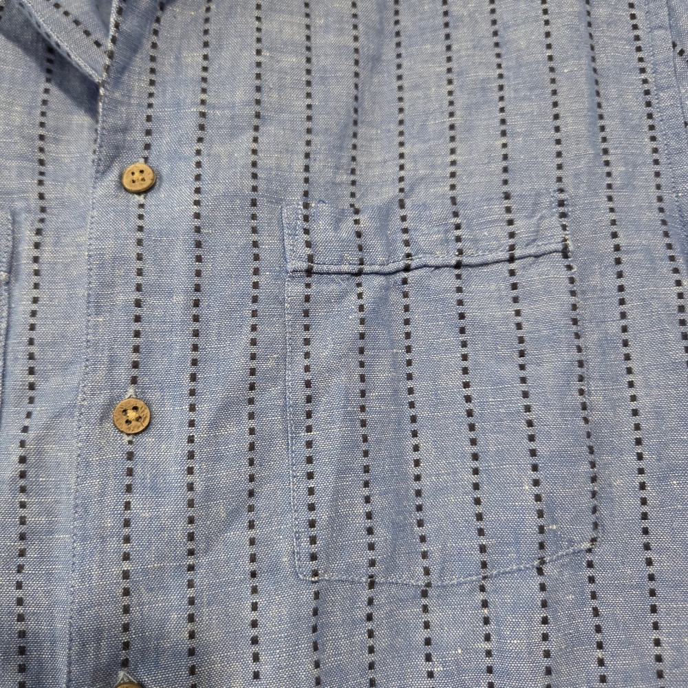 Criquet Button Up Shirt Mens M Blue Linen Blend Dot Stripe Coastal Preppy Modern - Picture 9 of 12